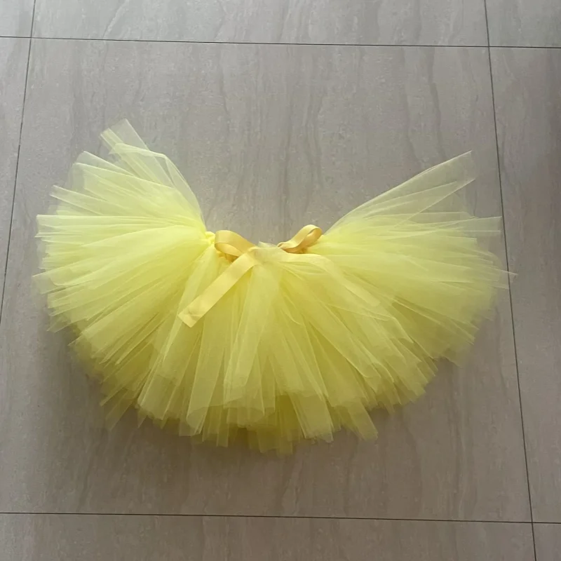 Handgefertigter gelber Tutu-Rock für Mädchen, Kinderkostüm, flauschiger Ballett-Tanzrock, Geburtstagsparty-Kleidung für Kinder – Detail 6
