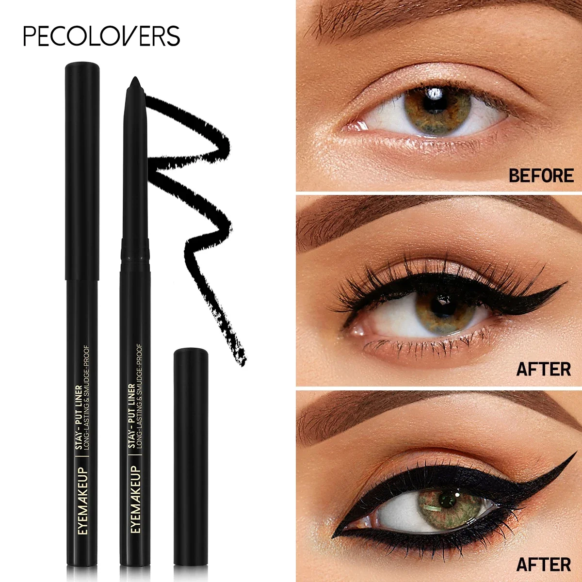 Crayon Eyeliner noir imperméable, 2 pièces, durable, naturel, lisse, facile à porter, mat, séchage rapide, sans taches, stylo de maquillage