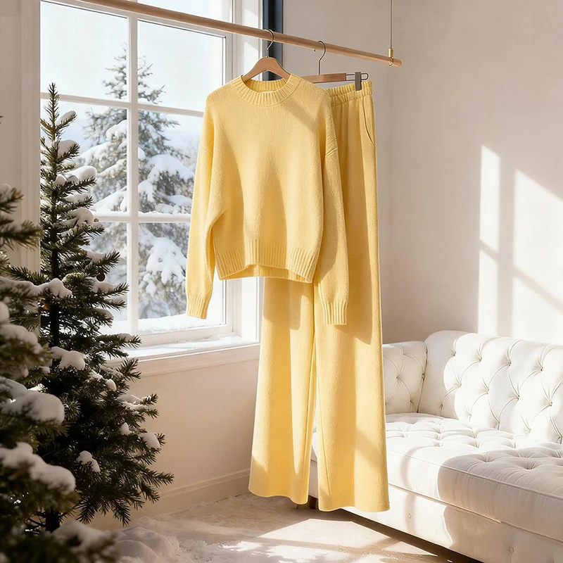 

Red Knitwear Set Lazy Style Unique Beautiful Korean High Loose Feel Autumn Winter Women's Fashion Two-Piece Suit Long Sleeve ...