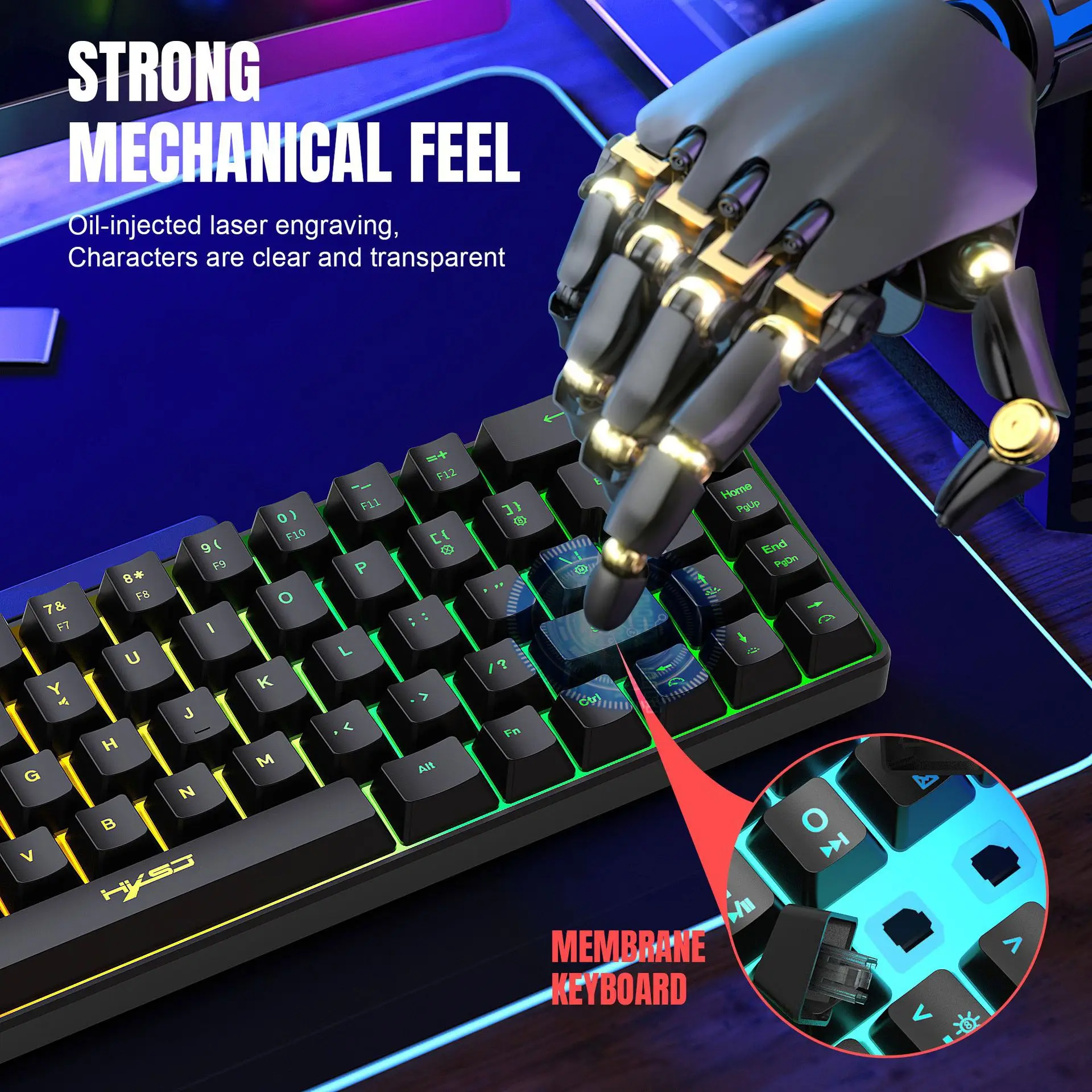 Imagem -03 - Teclado Mecânico Feel 68 Teclas Layout Iso Grande Enter Inglês Espanhol Coreano Teclado tipo c Luz Rgb com Fio V200 19 Teclas sem Conflito Design Ergonômico para Escritório de Jogos