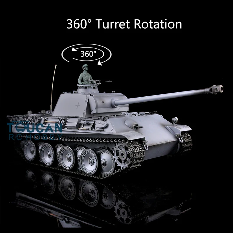 Heng Long 1/16 Gray RC Tank 7.0 Plastic German Panther G RTR 3879 360° Turret TH17510-SMT4