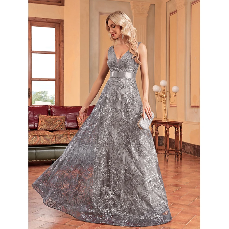 Summer 2024 Sleeveless V Neck Backless Sexy Elegant Sequined Cocktail Prom Evening Party Wedding Bridesmaid Long Maxi dresses