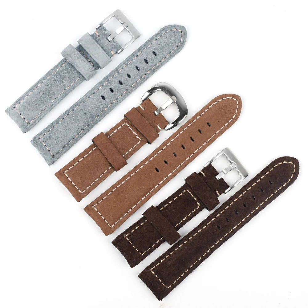 Suede Leather Watch Strap Band 8mm 20mm 22mm Watchstrap Handmade Stitching Replacement Wristband for Men Woman Watch Bracelet