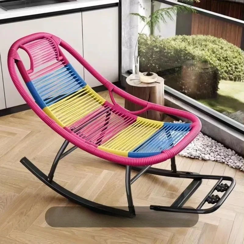 Outdoor Rattan Rocking Chair Recliner with Metal Frame for Balcony No Assembly Required