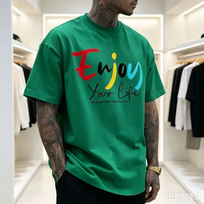 Enjoy Your Life Be Grateful With What You Have Graphic Print T‑Shirt,100% Cotton Men Casual Streetwear Summer Crew Neck Tee