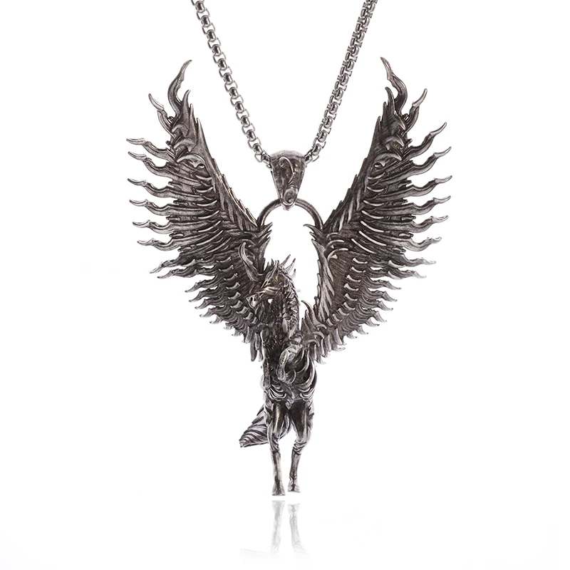 Men's Unicorn Pegasus Wings Necklace Hip Hop Punk Animal Pendant Delicate Jewelry Birthday Gift Accessory