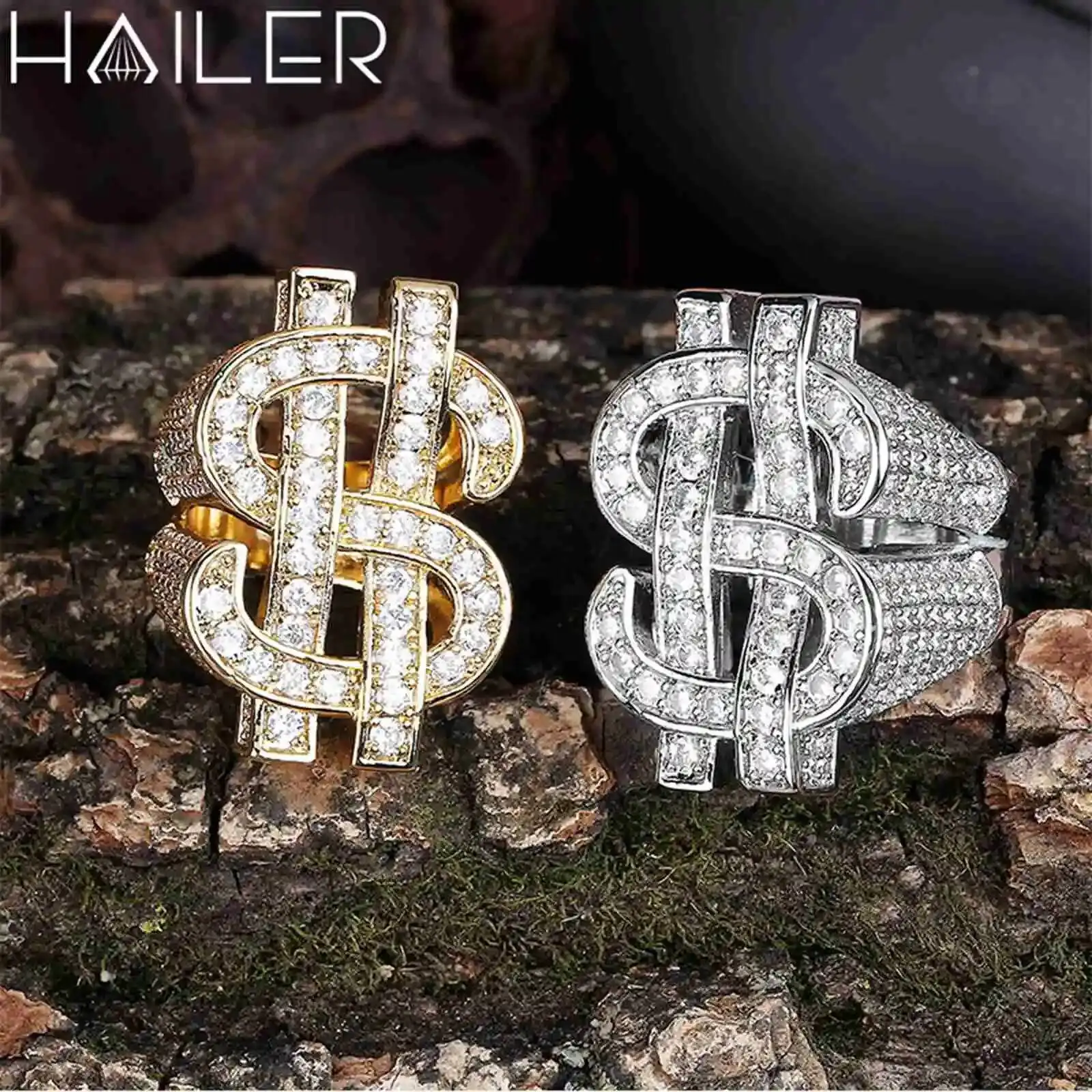 

Fine Jewelry 925 Sterling Silver Custom Gold Plated Cuban Ring Dollar Iced Out Gra Moissanite Diamond Hip Hop Ring for Men