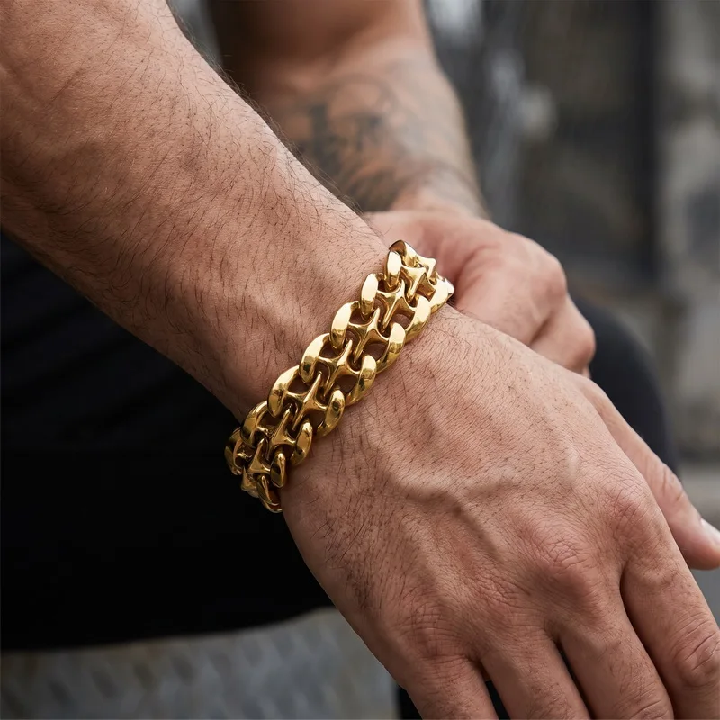 Kalen Heavy Hollow Star Cuban Chain Bracelet for Men 19mm Stainless Steel Wide Jewelry Thick Wristband Punk Fashion Present