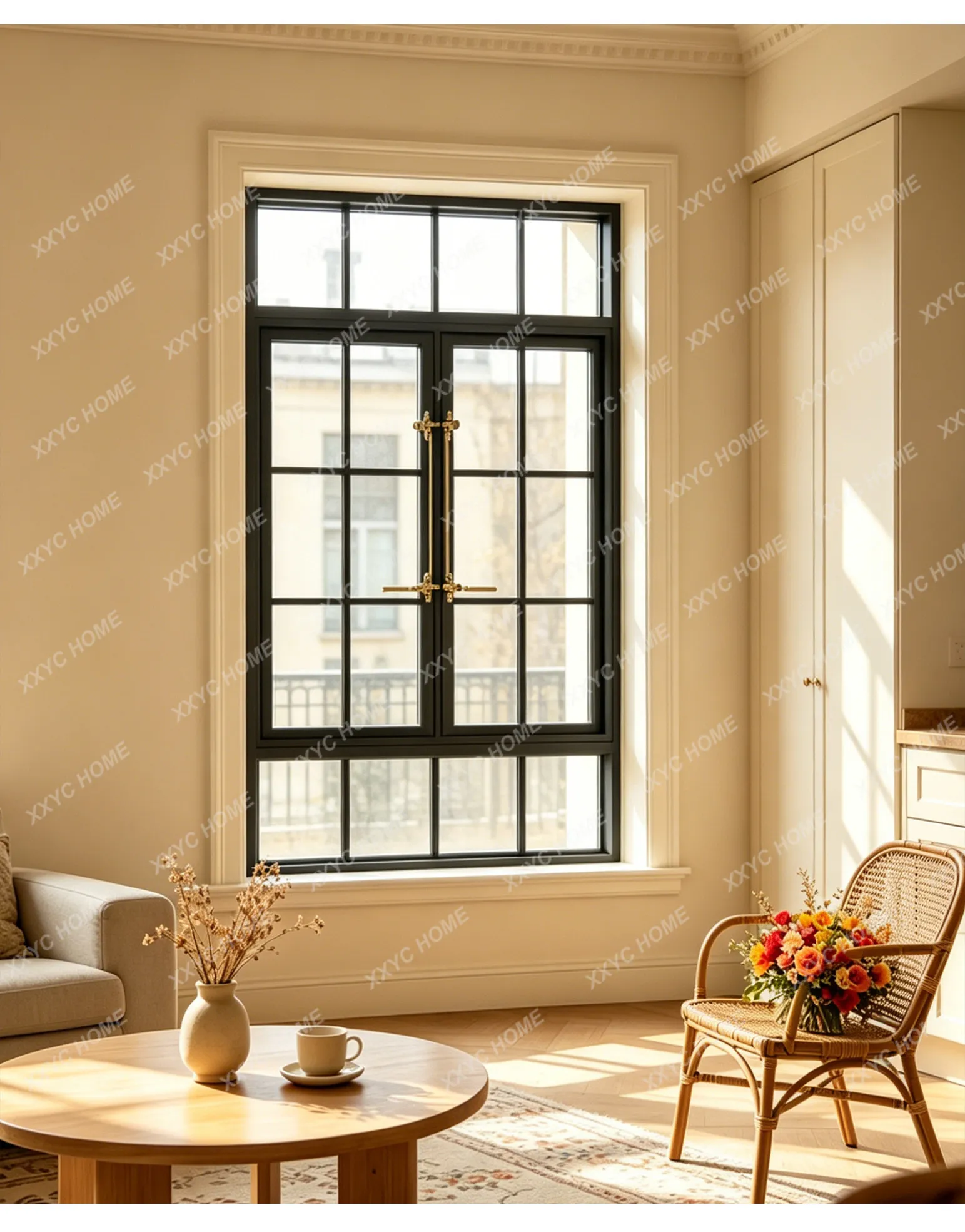 Old steel window broken bridge aluminum alloy casement floor to ceiling window villa sound insulation black