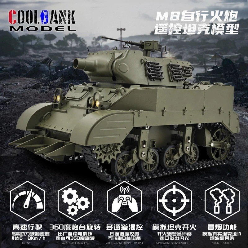 Kubingke G2079 escala 1:16 US M8 RC tanque obús autopropulsado con función de humo modelo militar juguete para niños y adultos regalo
