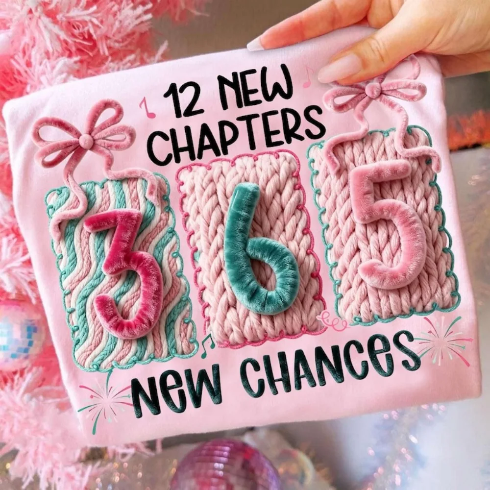

Толстовка с Новым годом 2026 Новые главы 12 365 New Chances Толстовка из искусственной пряжи розового и бирюзового цвета с блестками Пуловер с блестящим бантом