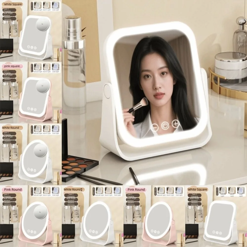 3 Color LED Makeup Mirror Smart Dimmable 5x Magnifying Mirror with Led Rotatable Electric Makeup Beauty Mirror Travel