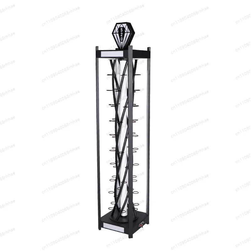 4-Tier Rotating LED Glass Rack, Motor Driven Color Changing Light Iron Wine Cup Holder for Bar Home Party