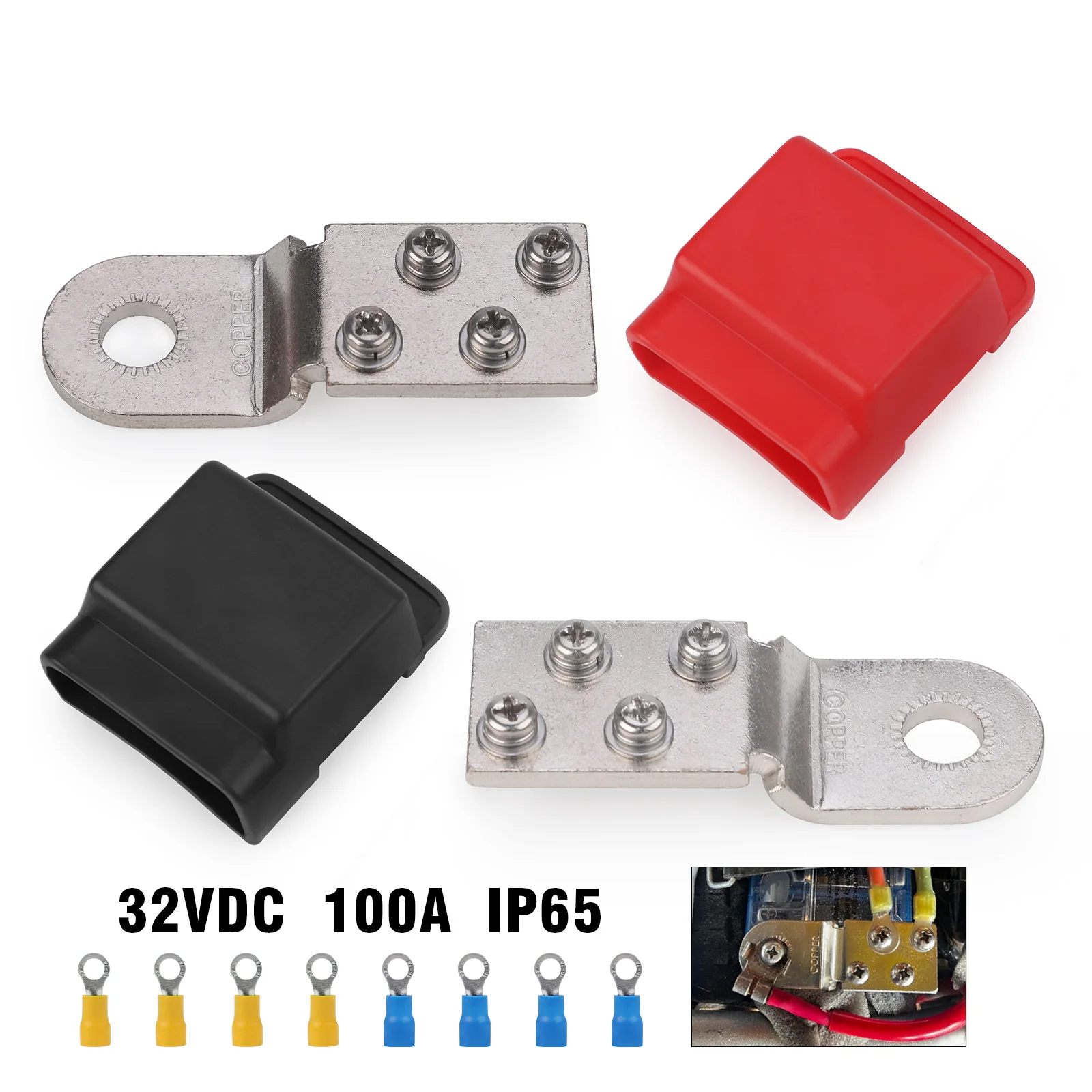 

32V 100A DC Terminal Mount Tin-plated Copper With Captive Washer For Positive and Negative Electrical Connection in Auto Battery