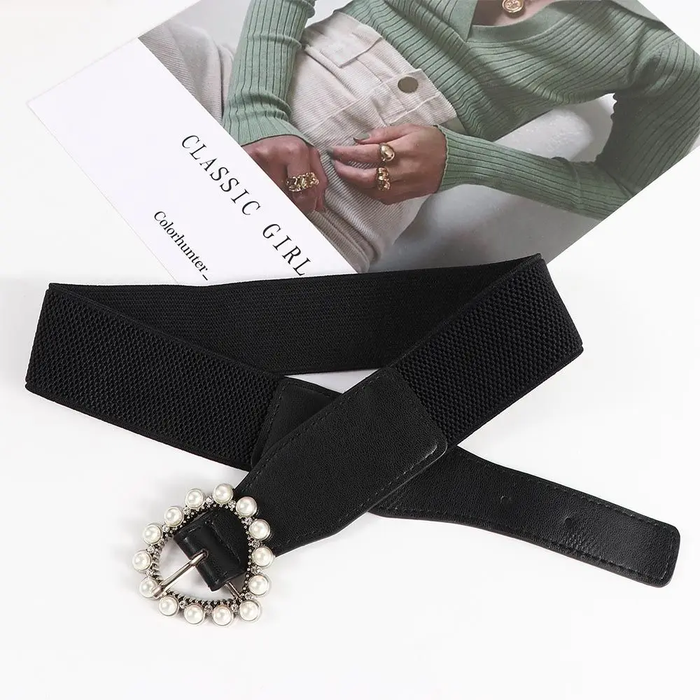 

Buckle Pu Leather Love Heart Buckle Pearl Female Waist Strap Heart Buckle Belt Women Waistband Elastic Waist Belt Cummerbunds