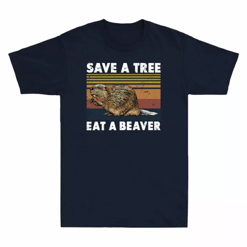 Save A Tree Eat A Beaver Punxsutawney Phil Vintage Gift Men's Cotton T-Shirt