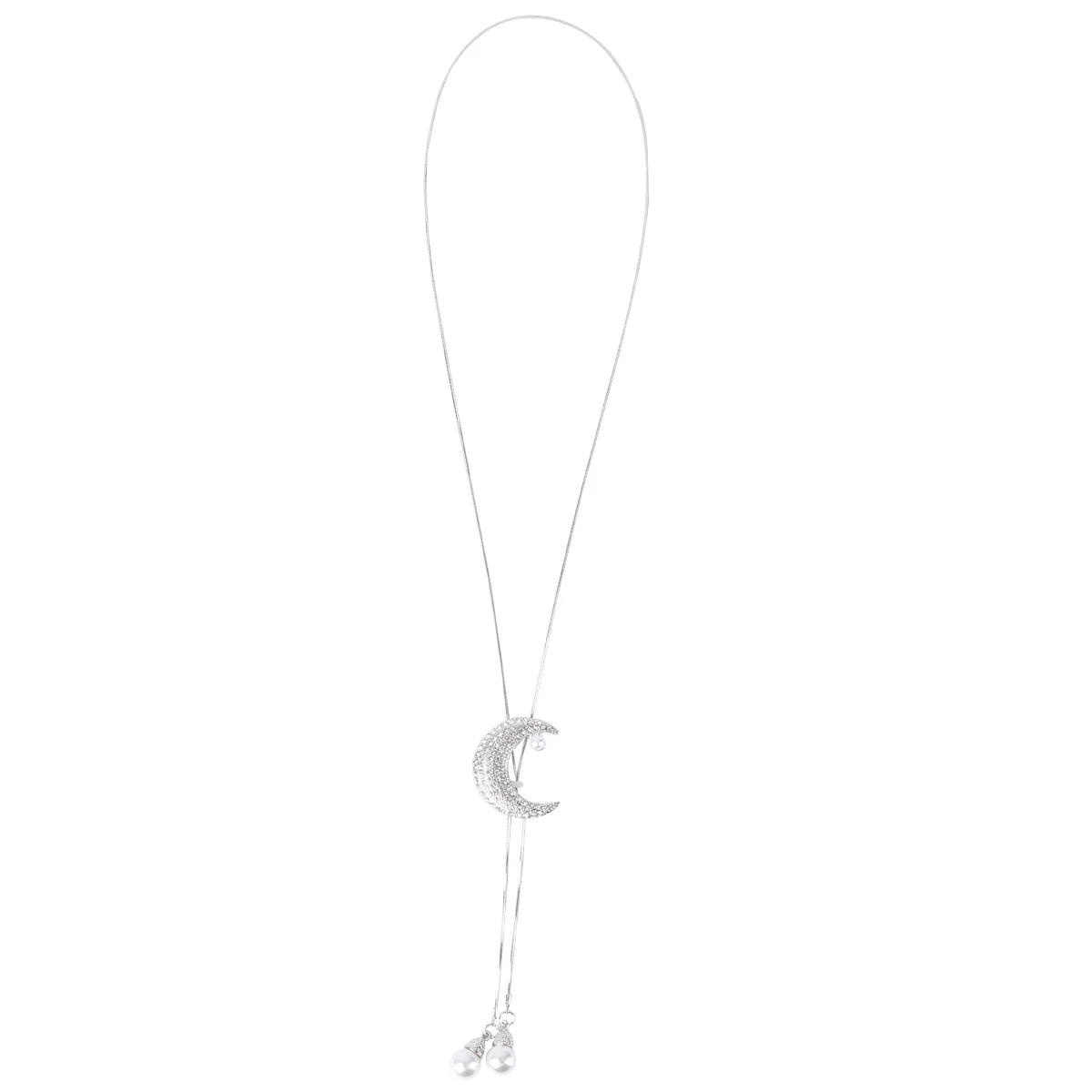 

1Pcs Pearl Moon Pendant Alloy Sweater Necklace Elegant Creative Design Long Necklace Perfect Gift for Special Occasions Dinner