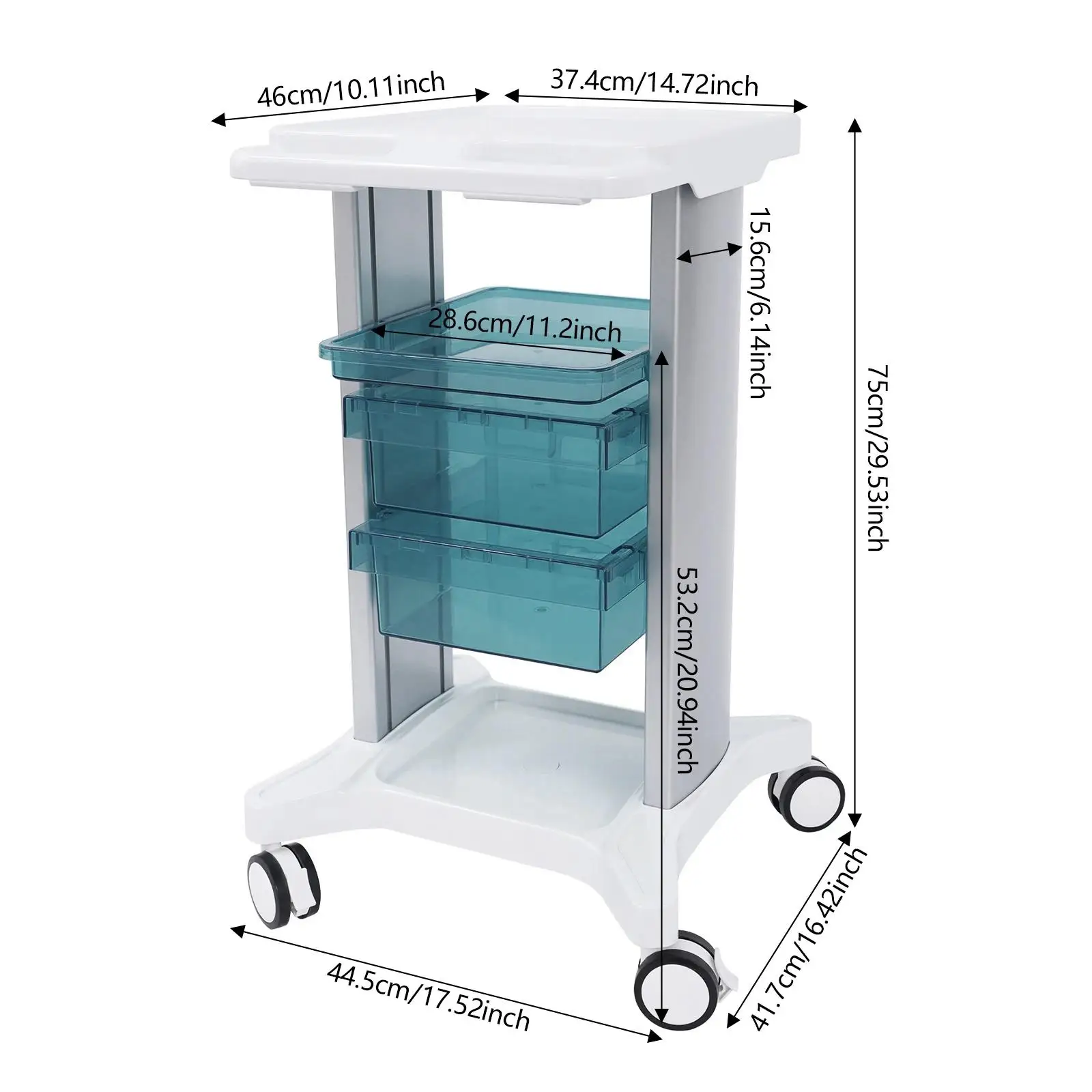 عربة أدوات التجميل محطة العمل المتنقلة المهنية سهلة التجميع 44.5x41.7x75 سنتيمتر صينية أدوات مع أدراج متعددة الوظائف #6