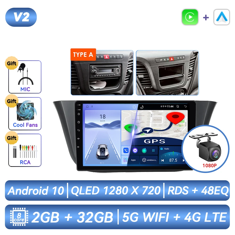 Autoradio met Android-functionaliteit, GPS-navigatie, CarPlay en touchscreen voor Iveco Daily 2013 2014 2015 2016 2017 2018 2019 2020 2021.