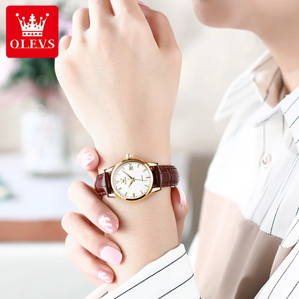 OLEVS 6629 Luxury Brand Automatic Machinery Women's Watch Fashion Waterproof Leather Strap Elegant Women's Watch Reloj Mujer