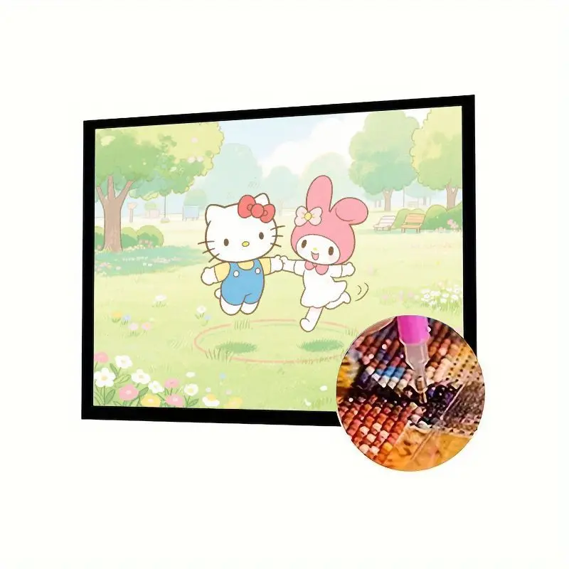 

1 шт. 5D DIY Full Drill Diamond Painting Kit — милые друзья Sanrio Hello Kitty & My Melody Playing in Park Scene, круглые/квадратные Rhi