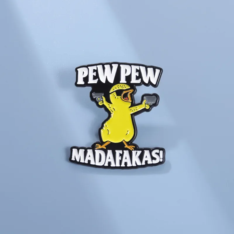 Pew Pew Madafakas Duck with Guns Enamel Pins Funny Cartoon Animal Brooches Lapel Metal Badges Punk Jewelry Gifts Drop Shipping