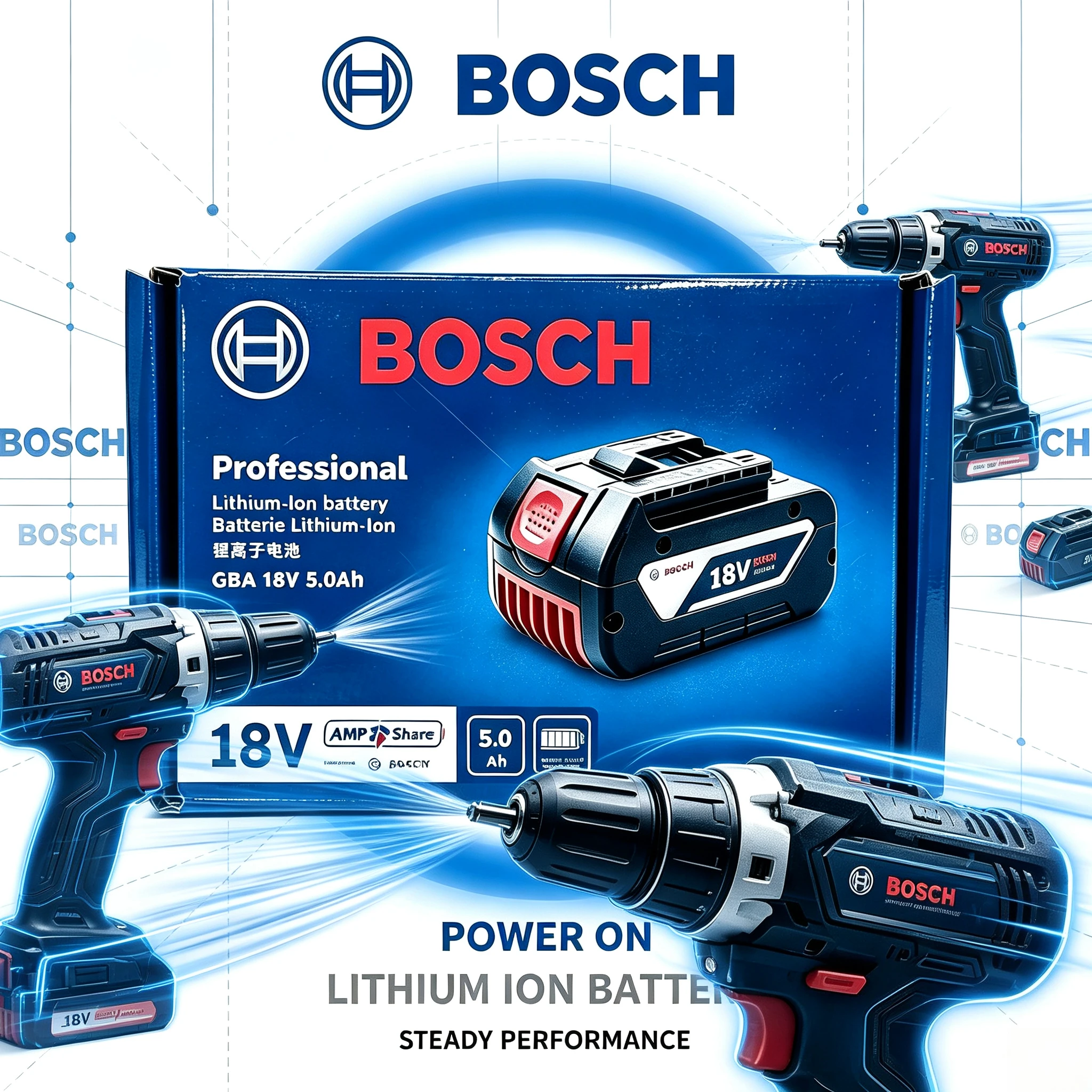 Bosch Drill Gsb 18V - Originele Bosch 18V 5Ah 6Ah Li-ion-accu,