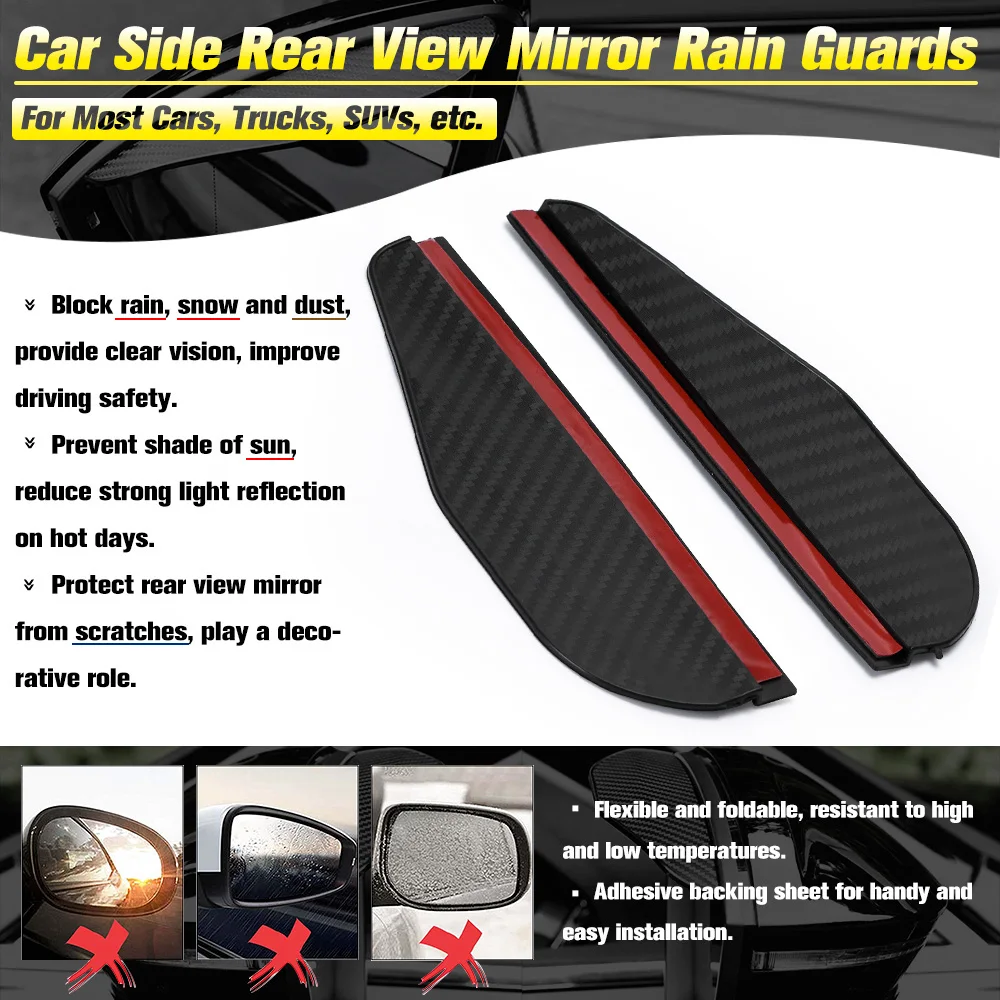 1 Pair Car Side Rear View Mirror Rain Eyebrow Visor Carbon Fiber Look Sun Shade Snow Guard Weather Shield Cover Auto Accessories