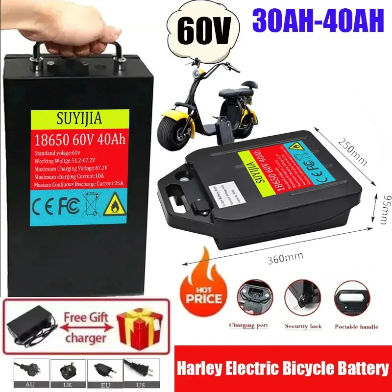 

60V 30Ah-40AH 2000W Electric Vehicle Lithium Battery for Harley Two Wheel Foldable Citycoco Electric Scooter Free Charger