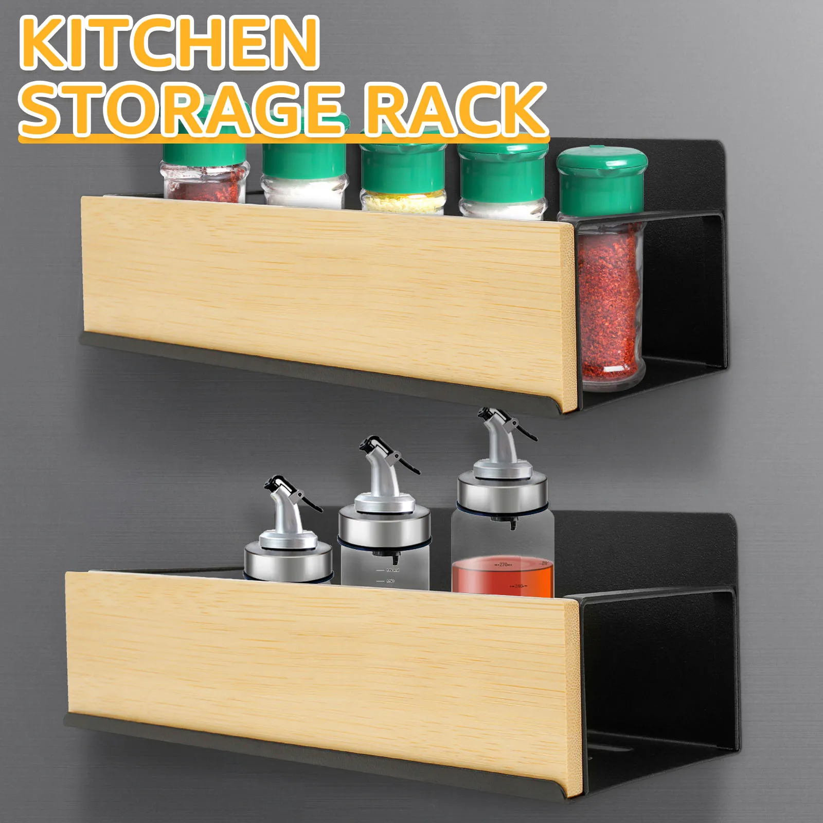 2Pcs Strong Magnetic Shelves No Drilling Fridge Spice Shelf Kitchen Household Carbon Steel Refrigerator Storage Rack