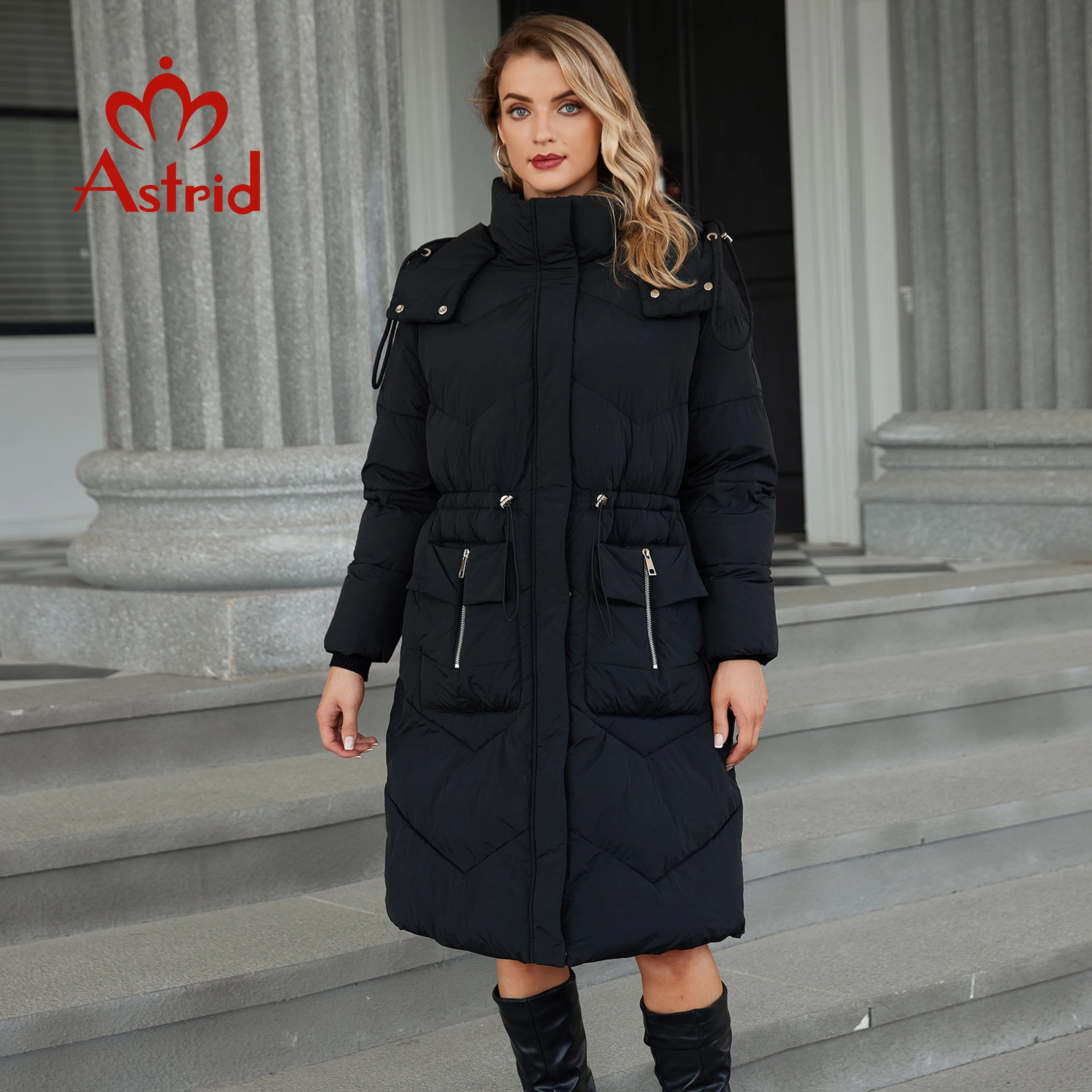 Astrid Winter Women Parka Hooded Big Pockets Thick Warm Fashion Outerwear Long Down Jacket Quilted Coat Female Clothing ZR-30193