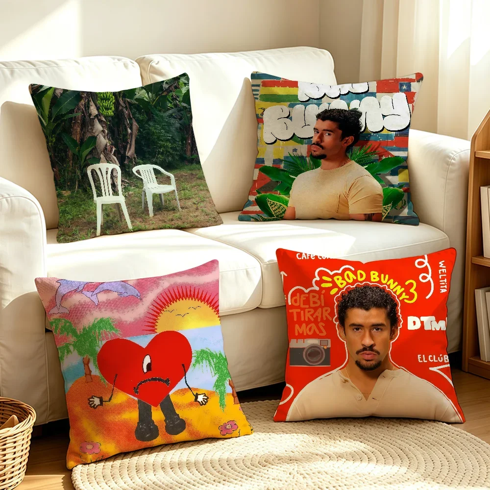 Singer B-Bad B-Bunny-S Cool cushion cover Soft Smooth Pillow Case Hidden Zipper Washable Decorative Couch Office Gift