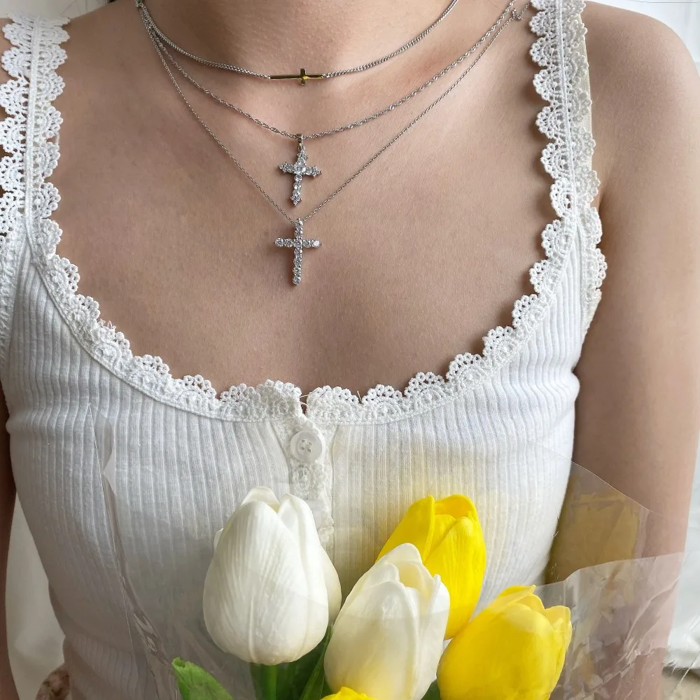 Karloch European and American Simple Classic Cross Pendant S925 Sterling Silver Necklace Clavicle Chain Jewelry Couple Pendants