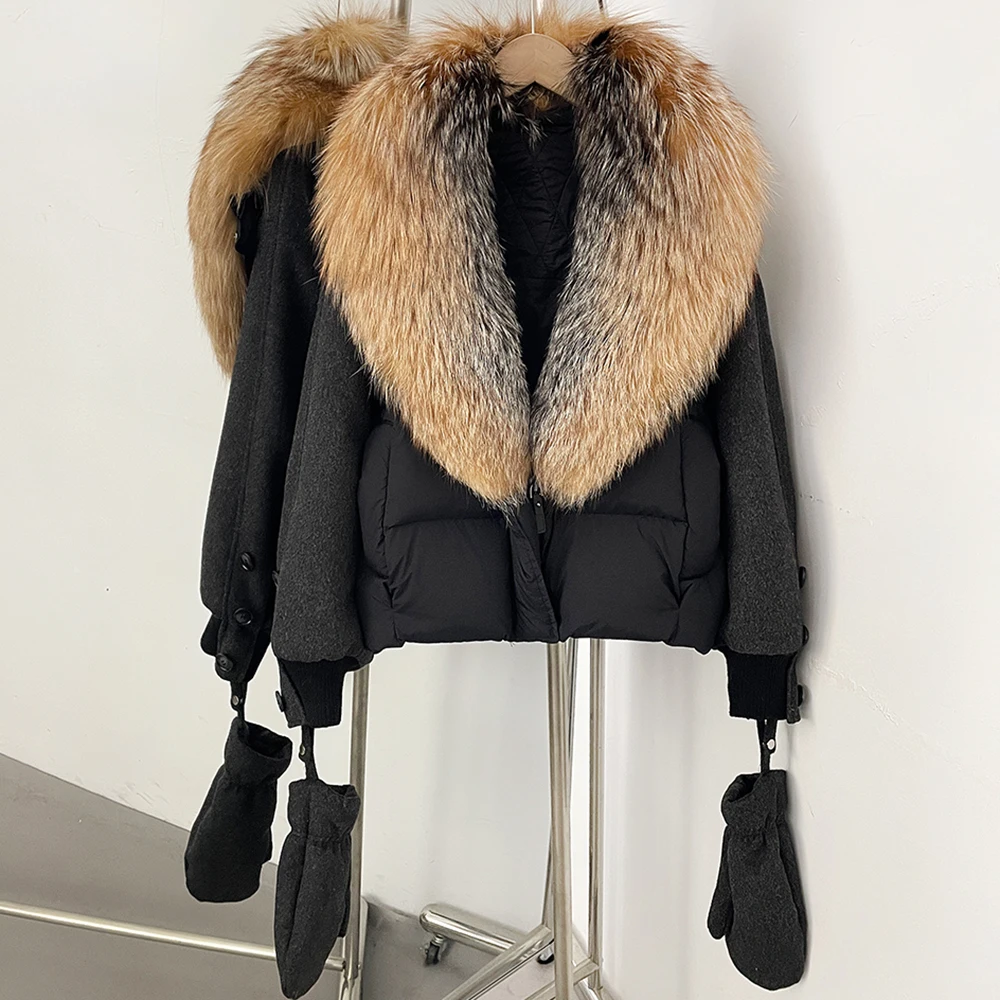 Doudoune d'hiver pour femme avec bordure en fourrure naturelle et garnissage en duvet de canard, vêtement d'extérieur chaud et isolé avec structure matelassée pour les voyages
