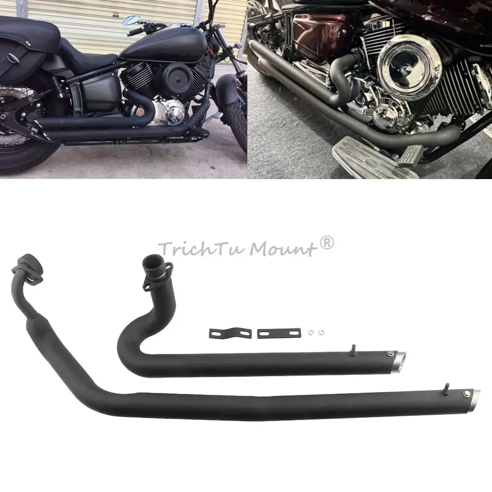 1Pair Full System Exhaust Pipes Complete Exhaust System Compatible With Yamaha V Star Drag Star Exhaust Pipes Chrome/Matte Black