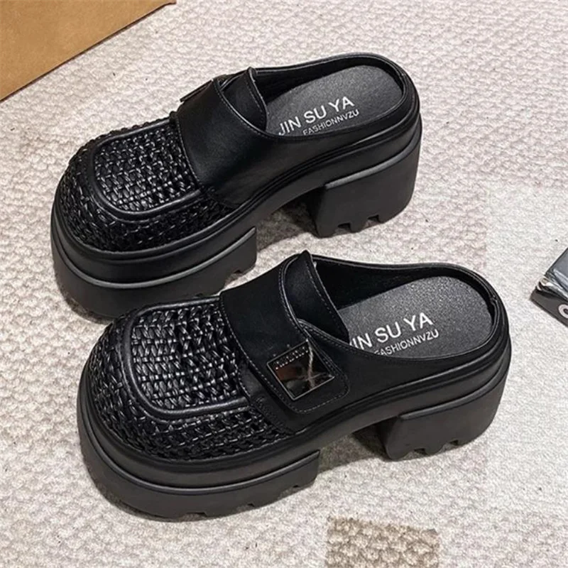 امرأة النعال الجلدية الاصطناعية الانزلاق على 10 سنتيمتر منصة صندل خشبي المرأة الصيف تنفس عالية الكعب مكتنزة النعال 34-39 #6