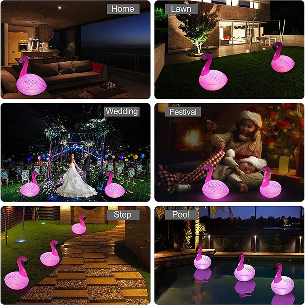 Solar Powered Flamingo Floating Pool Lights, 16 RGB Colors Changing LED Glow Ball Inflatable Flamingo for Outodr Pool Garden