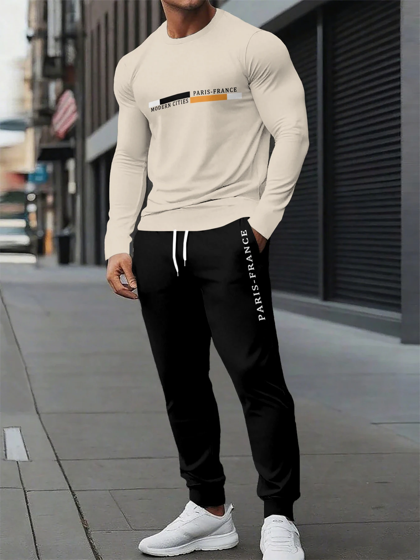 

Мужской комплект уличной одежды с повседневными брюками с круглым вырезом и короткими рукавами для улицы и буквенным узором, мужской модный комплект уличной одежды