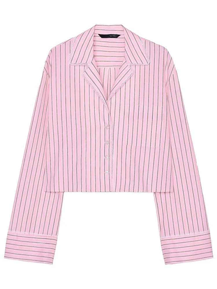 ZAPRHA 2025 doux rose rayé soie coton Long Sve ort irt femme petite taille 2658899 coupe droite v-ne été irt