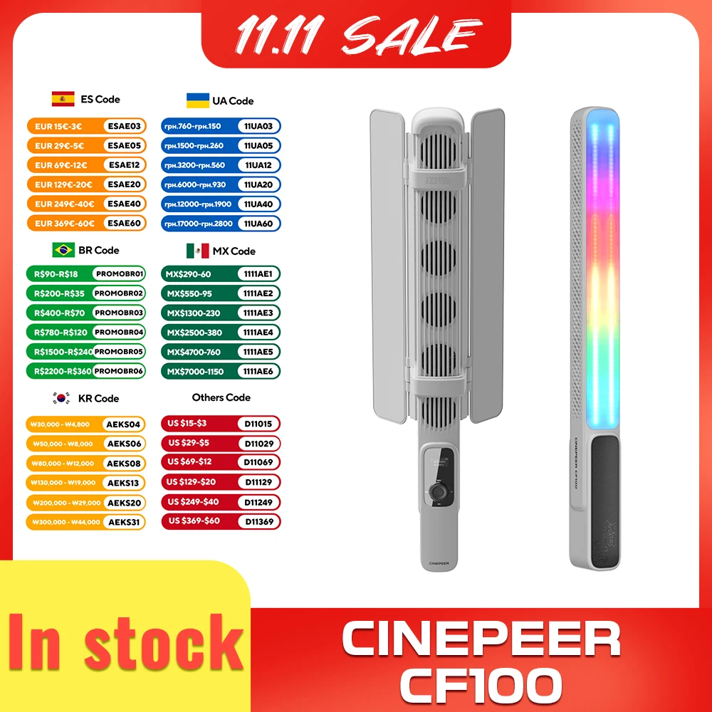 

ZHIYUN Official CINEPEER CF100 100W Handheld RGB Led Lights Stick Light 2700K-6500K Video Lamp Streaming Photography Lighting