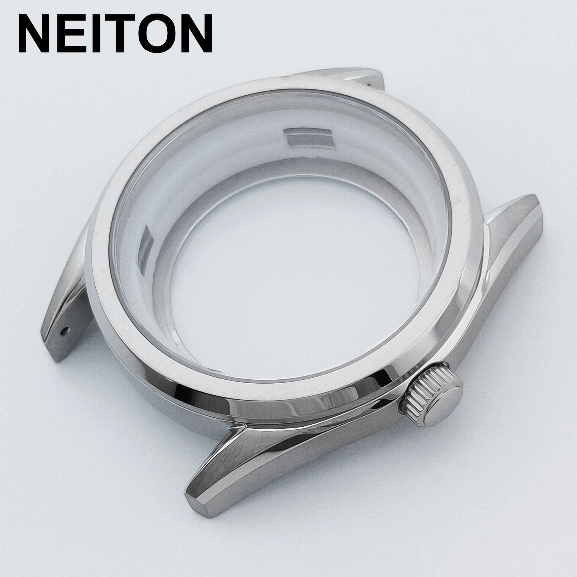 NEITON-caja de 40mm de cristal Mineral, movimiento estéril NH35, compatible con esfera de 28,5mm y 33,5mm, mecánico automático de lujo GMT NH34