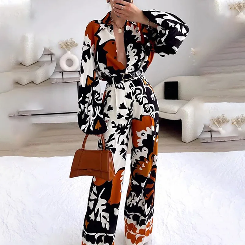 Swimwear Women 2025 Cover Up Costumes Summer Pareo Saida De Praia Feminino Autumn Printed Long Sleeved Shirt Casual Pants Two