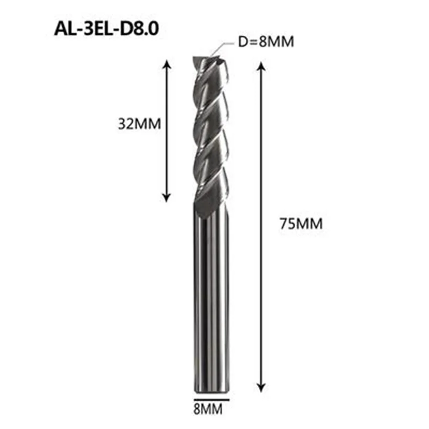 ZCC CT AL-3EL-D4.0/AL-3EL-D5.0/AL-3EL-D6.0/AL-3EL-D8.0/AL-3EL-D10.0/AL-3EL-D12.0/AL-3EL-D16.0/AL-3EL-D20.0 3 Flute Flat End Mill