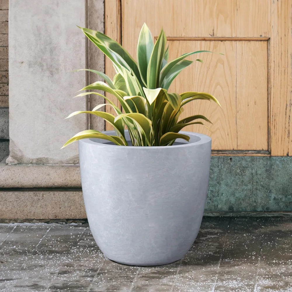 18 Inch Dia Round Concrete Planter, Indoor Outdoor Large Plant Pot with Drainage Hole and Rubber Plug for Home Patio ,Slate Gray