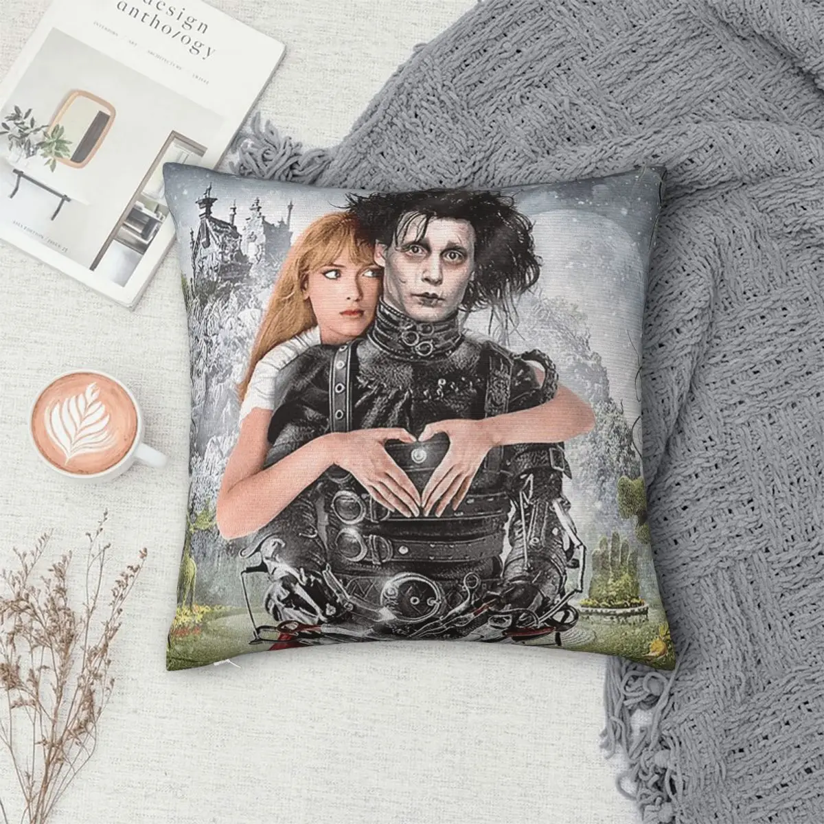 

Edward Scissorhands Pattern Square Pillowcase Pillow Cover Cushion Zip Decorative Comfort Throw Pillow for Home Bedroom