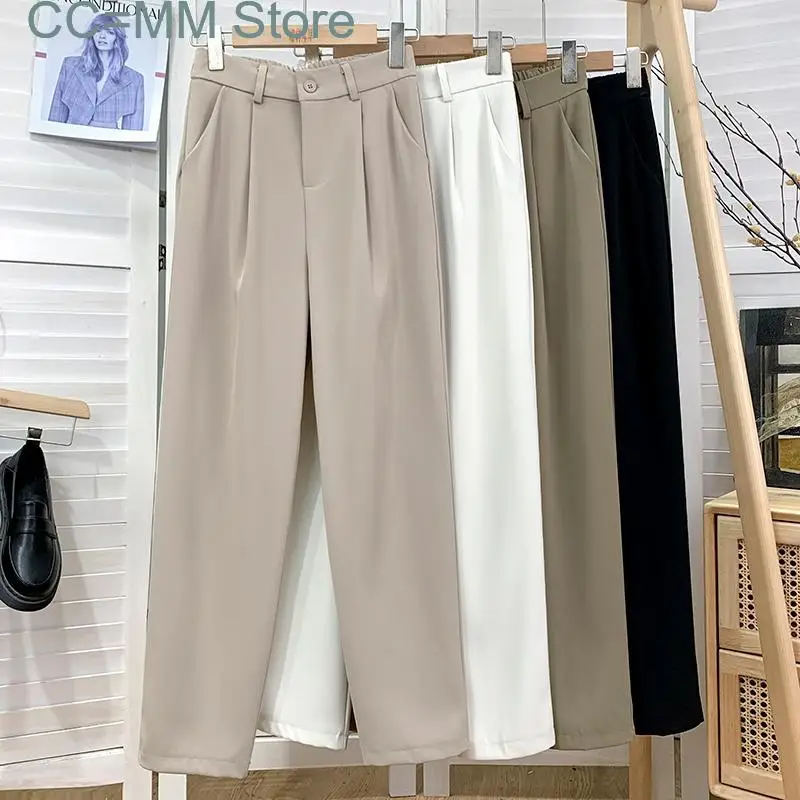 New Office Pants for Women Elastic Waist High Waisted Harem Pants Korean Style Trousers Streetwear Summer White Black