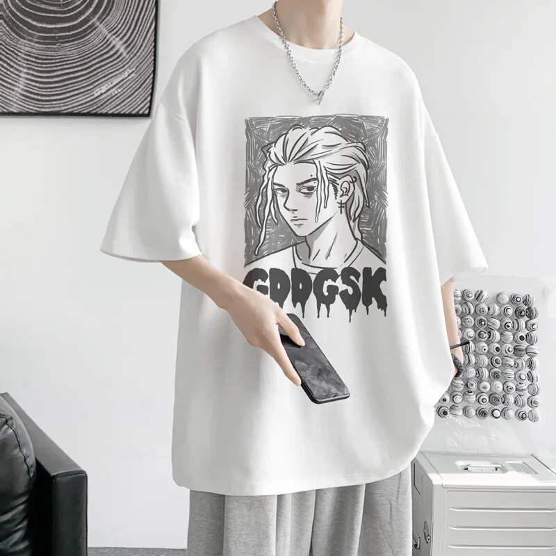 

Men's Cotton T-shirts White Mens 5XL Oversized T Shirt Summer Casual Wear Portrait Letter Print Tee Shirts for Men Male Clothes