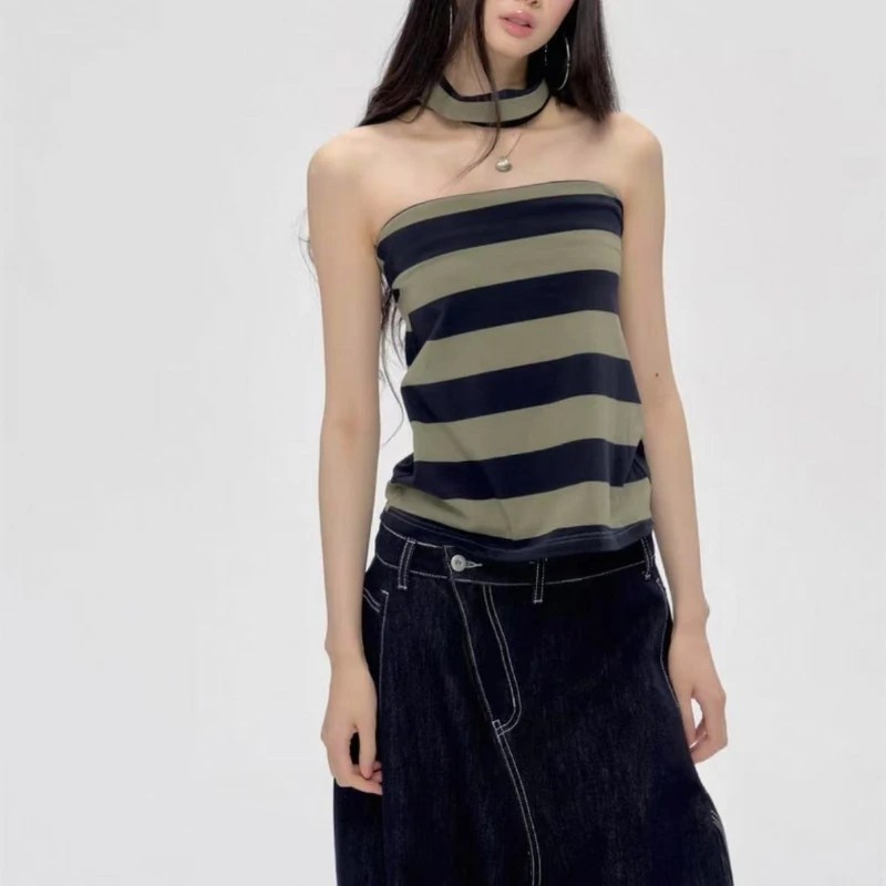 Y2k الجمالية التباين اللون شريط تانك القمم الشارع الشهير النساء عارية الذراعين الدبابات Harajuku الصيف عادية الجرونج خمر قمصان