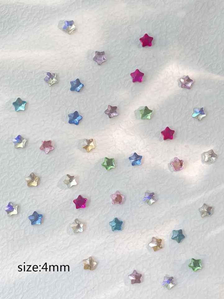 50pcs Estrellas Mixtas 4MM/6MM Color Navidad Corea Estilo 3D Lindas Decoración para Uñas 3