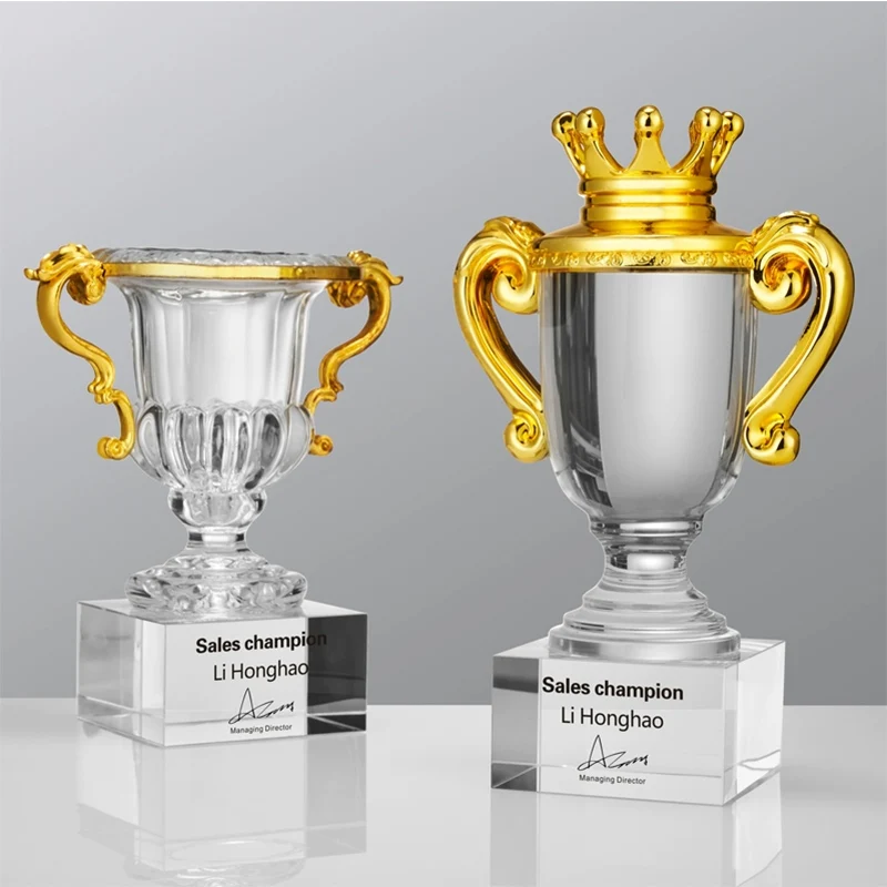 Elegant Resin Crystal Crown Award Cup Glass Acrylic Presentation Trophy for Teamwork And Employee Recognition